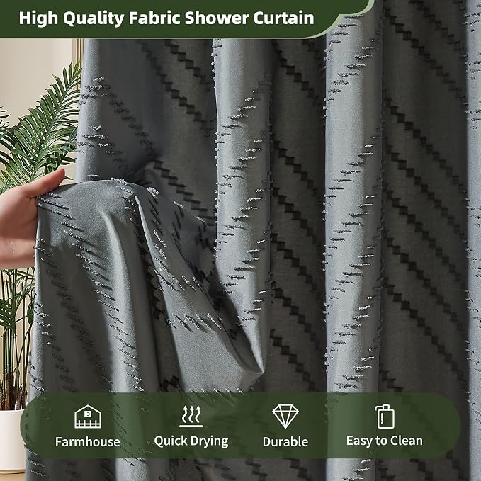 Siiluminisoy Gray Shower Curtain for Bathroom Fabric Boho Shower Curtain Cloth Textured Tufted Chevron Elegant Shower Curtains Waterproof for Bathroom 72" x 72"