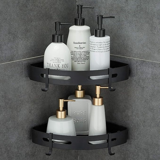 Adhesive Corner Shelf Bathroom Shower Caddy Organizer for Kitchen Toilet No Drilling 2-Tier Bathroom Corner Shelves Shower Caddies | For Kitchen Toilet No Drilling 2-Tier Bathroom Corner Shelves Shower Caddies Black