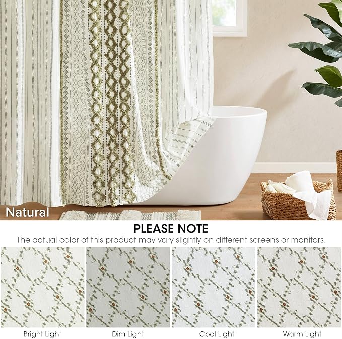 INK+IVY Extra Long Cotton Tufted Shower Curtain for Bathroom, Sage, 72 x 84 | Machine Washable, Boho Tufted Chenille Modern Home Bathroom Decor, Bathtub Privacy Screen, OEKO-TEX Certified