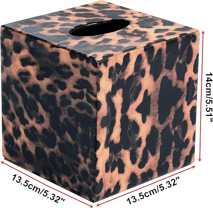 S Forever Home Decor Cube Tissue Box Holders PU Leather Square Tissue Box Cover (Leopard)