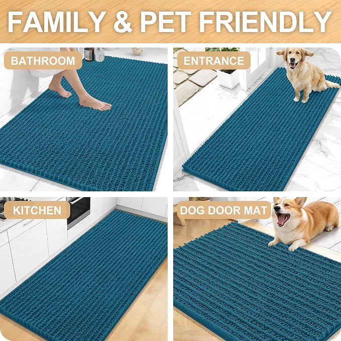 OLANLY U-Shaped Toilet Rug 24x20, Thick Soft Absorbent Chenille Contour Rug | Peacock Blue, Shaggy Bathroom Mat with Non-Slip Rubber Backing, Quick-Drying, Washable for Toilet, Home Decor Accessories