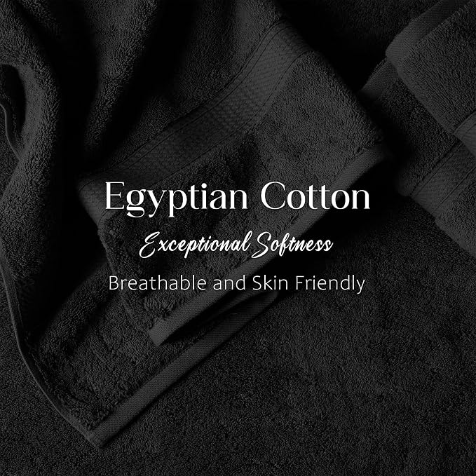 Superior Egyptian Cotton Ultra Plush & Absorbent, 3 Piece Set, Black | Quick Dry, Soft Luxury Towel Set, Bath Essentials, Guest Bath, Spa, 1 Bath, 1 Hand, 1 Face Towels, Madeline Towels