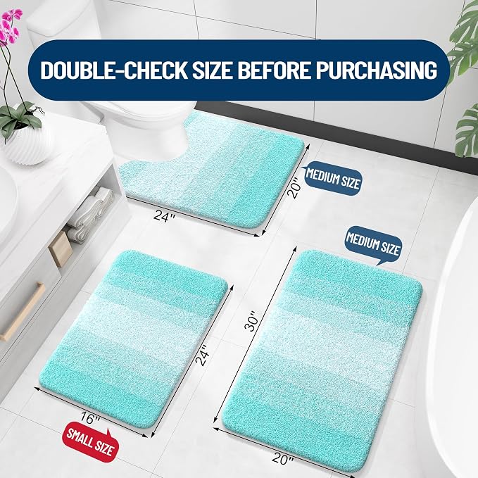 OLANLY Bathroom Runner Rug 47x20, Extra Soft Absorbent Microfiber Bath Rugs | Teal, Non-Slip Quick-Drying Rubber Backing, Machine Washable Long Bath Mat for Floor, Tub and Shower, Home Decor Accessories