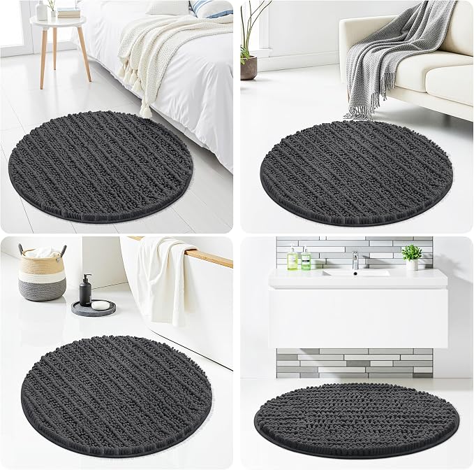 Smiry Bathroom Rugs Round 30X30, Extra Soft Rubber Backing Bath Mats | Dark Grey Machine Washable Non Slip Quick Dry Bath Mats for Bathroom Floor, Tub, Shower, Home Decor Accessories