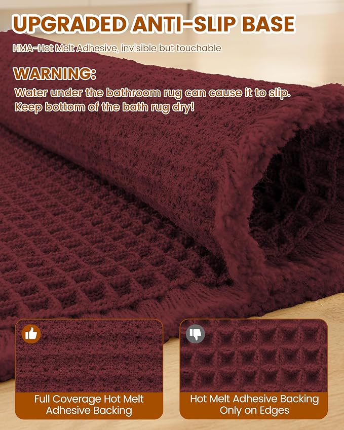 Smiry Waffle Bath Mat 24X16, Extra Soft Absorbent Bathroom Rugs, Burgundy | Non Slip Machine Washable Quick Dry Bath Rugs for Bathroom Floor, Tub, Shower, Home Decor Accessories