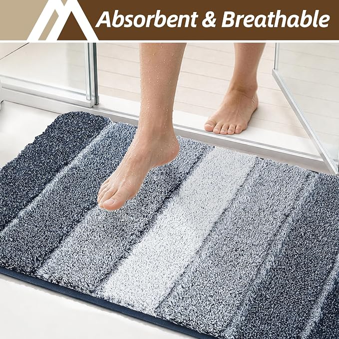 COSY HOMEER Bathroom Rugs 24x17,Ultra Soft Absorbent Bath Mat,Dark Blue | Non-Slip TPR Backing Stays in Place, Machine Washable Bath Rugs Shaggy Rug for Bathroom Floor