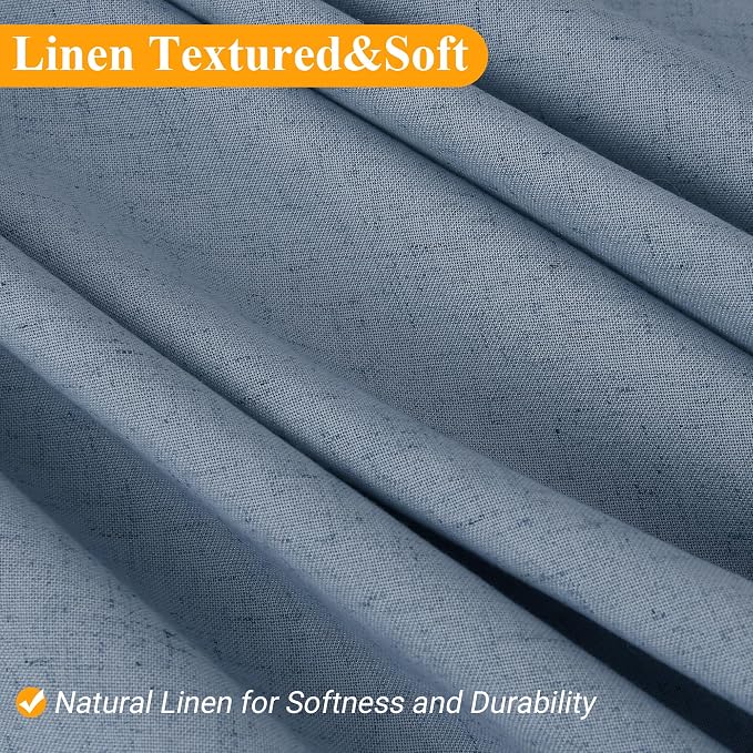 Extra Long Linen Shower Curtain 90 Inch Long Shower Curtains Set with Hooks for Bathroom Boho Farmhouse Fabric Neutral Cloth Modern Cottage Core Waterproof,Stone Blue