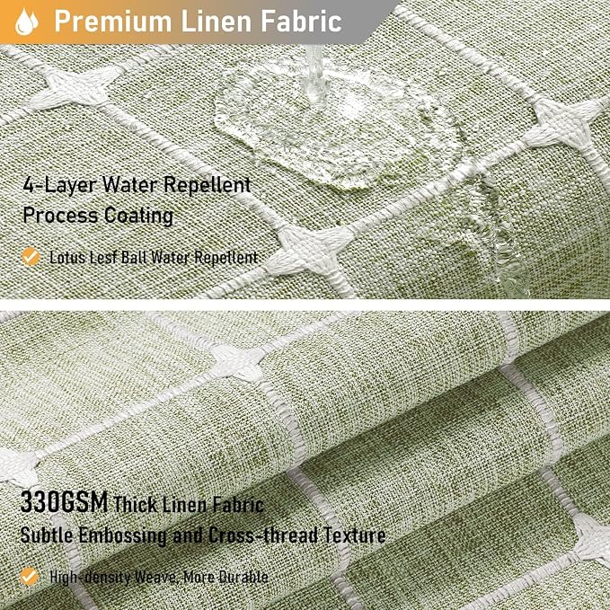 60x84 Boho Farmhouse Linen Heavy Duty Shower Curtain Set, Sage Green | Narrow Long Size, 330GSM Linen Blend, 3-side Tassels, Water Repellent Fabric, 10 Hooks, Rustic Bohemian, Machine Washable