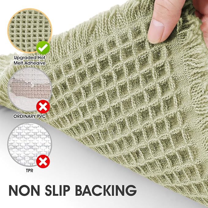 Waffle Bath Mat Green 24"x17",Boho Woven Modern Bath Mat Rugs, Absorbent Non Slip Bathroom Rugs, Soft Washable Bath Rugs with Tassels for Bedroom, Kitchen, Shower, Tub