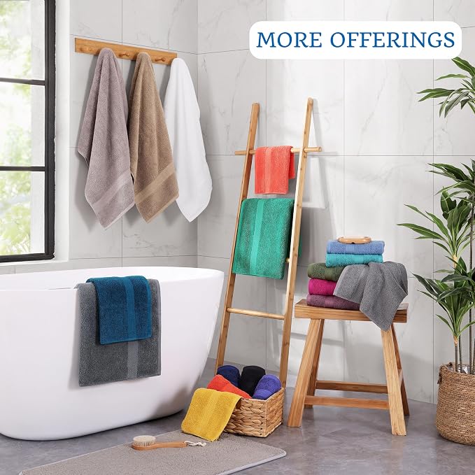 LANE LINEN Large Bath Towel Set Absorbent Quick Dry 100% Cotton - White | Bath Towels Set Of 4 - Fade-Resistant Color, Classic Terry Weave, Densely Woven, Coordinated Colors, Dobby Border Accent