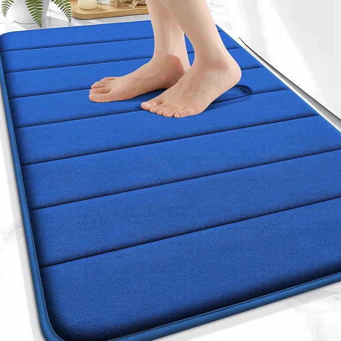 OLANLY Memory Foam Bath Mat 34x21, Super Soft and Absorbent Bathroom Rugs | Royal Blue, Quick Dry Bath Rug, Machine Washable Shower Floor Mats, Bathmat Carpet for Bathroom Floor, Tub and Shower