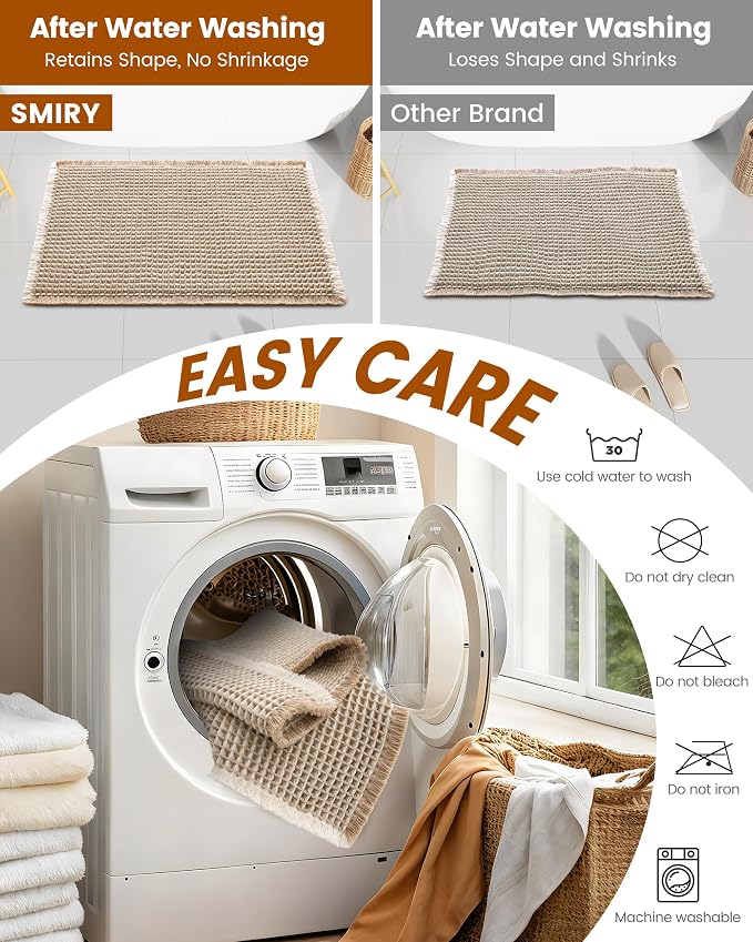 Smiry Waffle Bath Mat 24X16, Soft Absorbent Bathroom Rugs, Brown & Cream | Non Slip Machine Washable Quick Dry Bath Rugs for Bathroom Floor, Tub, Shower, Home Decor Accessories