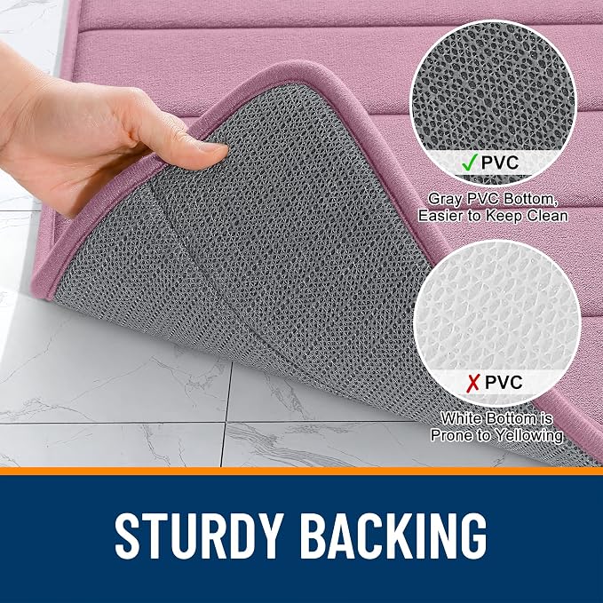 OLANLY Memory Foam Long Bathroom Rugs Runner 44x20, Super Soft Absorbent | Deep Plum, Quick Dry Bath Mat, Machine Washable Shower Floor Rugs, Bathmat Carpet for Bathroom Floor, Tub and Shower