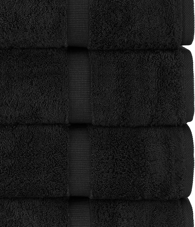 Chakir Turkish Linens 4 Piece Bath Towel Set, 100% Cotton Luxury Turkish Towels for Bathroom, Soft Absorbent Bath Towels, 27 x 54 Inches, Black