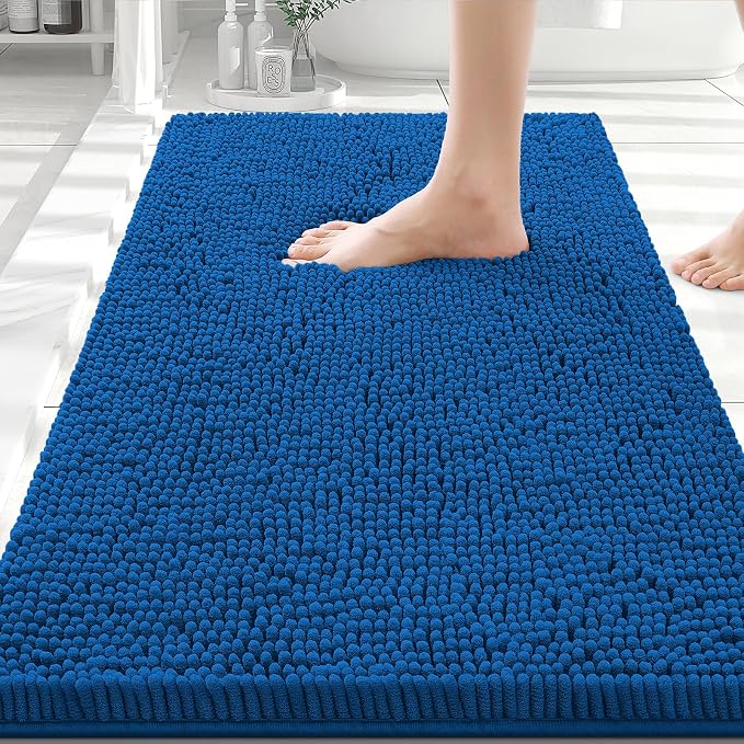 Smiry Bathroom Rugs 30X20, Luxury Chenille Extra Soft Absorbent Bath Mat | Deep Navy Blue, Machine Washable Non-Slip Plush Bath Mats for Bathroom, Tub, Shower, and Floor, Home Decor