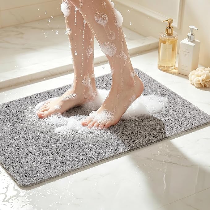 Soft Textured Bath, Shower, Tub Mat, 24x32 Inch, Phthalate Free, Non Slip Comfort Bathtub Mats with Drain, PVC Loofah Bathroom Mats for Wet Areas, Quick Drying
