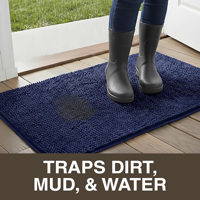 Neater Home Plush Bathroom Rugs 30x20 Thick Chenille Quick Dry Microfiber Absorbent Bath Mat, Soft Bath Rugs, Machine Washable Bathroom Floor Mat for Tub Shower Sink, Home Decor Accessories, Navy