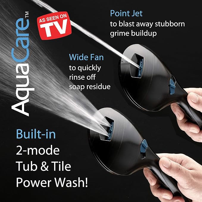 AquaCare 8-mode High Pressure Handheld Shower Head with 2-mode Power Wash | Stay Clean Nozzles, Dual Power Wash for Tub, Tile & Pets, Long 6 ft. Stainless Steel Hose, Wall & Overhead Brackets / Bronze