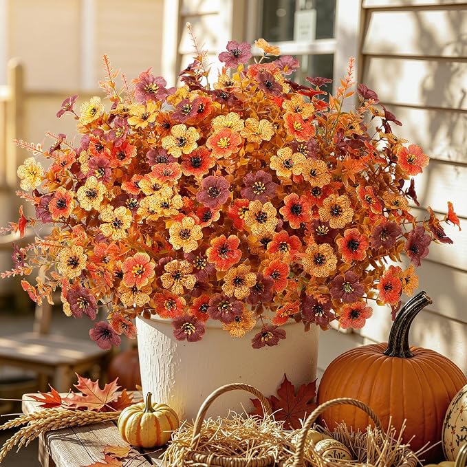 SHareconn 96 Bundles Fake Fall Flowers UV Resistant Outdoor Decor | Artificial Fall Flowers Silk Violet Lavender, Faux Fall Flowers Outside for Patio, Porch, Garden, Yard and Home, 3 Colors