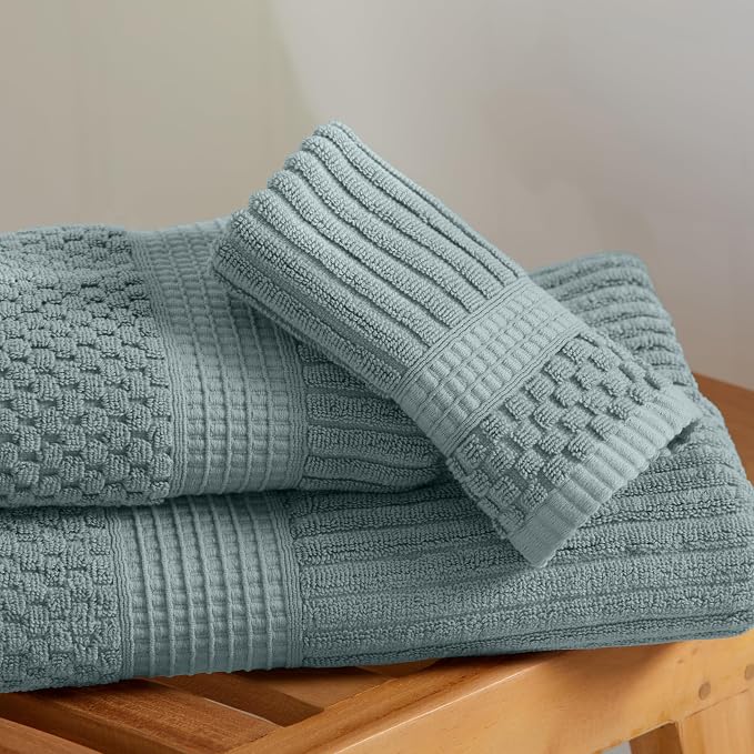100% Cotton Bath Towel Set | 6-Piece Set | Silver Blue | Absorbent & Quick-Dry Bathroom Towels | Textured and Durable Cotton Towels for Bathroom | OEKO-TEX | Krista Collection