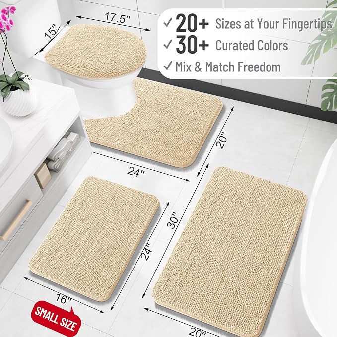 OLANLY Small Bathroom Rugs 24x16, Extra Soft Absorbent Chenille Bath Rugs | Beige, Quick-Drying Rubber Backing, Machine Washable Bath Mat for Bathroom Floor, Tub and Shower, Home Decor Accessories