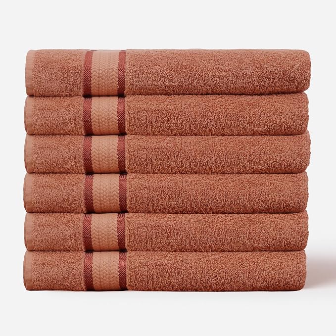 COTTON CRAFT Ultra Soft Hand Towels - 6 Pack 100% Ringspun Cotton Towel Set | Large 16x28 inch Mocha Hand Towels with a Luxurious Rayon Border - Plush Absorbent 580 GSM Easy Care - Ideal for Everyday use