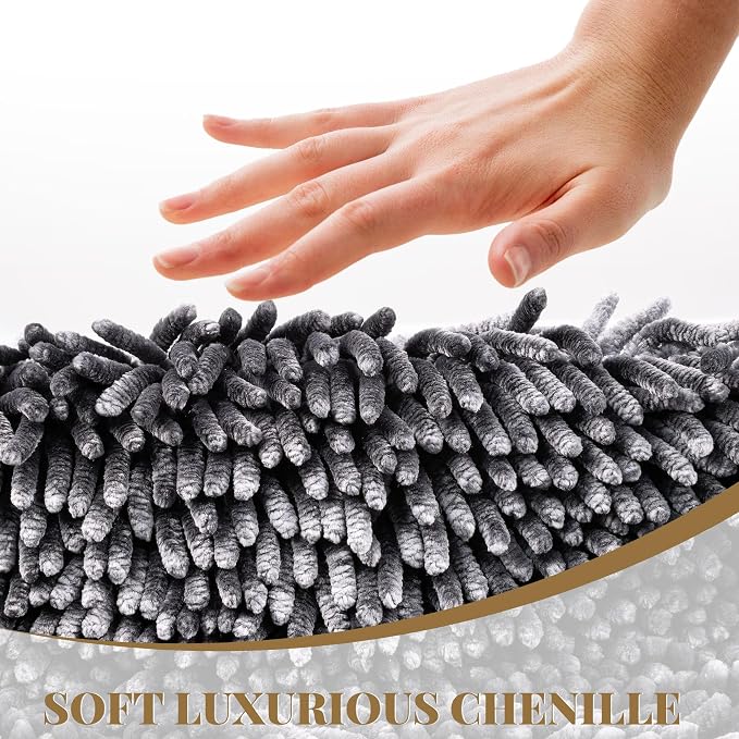 Bathroom Rugs Mat 72 x 24, Soft Absorbent Chenille Bath Rugs, Rubber Backing Bath Mats for Bathroom Floor, Tub, Shower, Bedroom, Home Decor Accessories, Quick Dry Machine Washable, Dark Grey