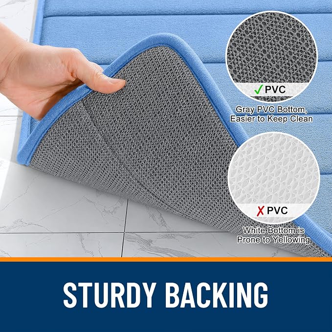 OLANLY Memory Foam Bath Mat 24x16, Super Soft and Absorbent Bathroom Rugs | Cornflower Blue, Quick Dry Bath Rug, Machine Washable Shower Floor Mats, Bathmat Carpet for Bathroom Floor, Tub and Shower