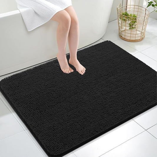 OLANLY Large Bathroom Rugs 40x32, Extra Soft Absorbent Chenille Bath Rugs | Black, Quick-Drying Rubber Backing, Machine Washable Bath Mat for Bathroom Floor, Tub and Shower, Home Decor Accessories