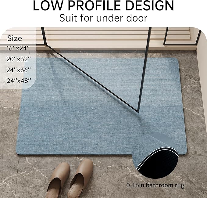 Mecko Bath Mat 24"x36",Ultra Thin Bathroom Rug fit Under Door Light Blue | -Non-Slip, Quick Dry, Absorbent Bathroom Rug Suit for Tile floors, Easy Care Shower Rug in Front of Bathtub, Sink, Shower