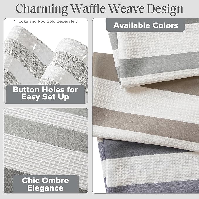 Madison Park Extra Wide Shower Curtain for Bathroom, Grey Ombre 108" x 72" | Ariana Ombre Cozy, Spa Quality Modern Waffle Weave Contemporary, 3M Scotchgard Treatment, Machine Washable