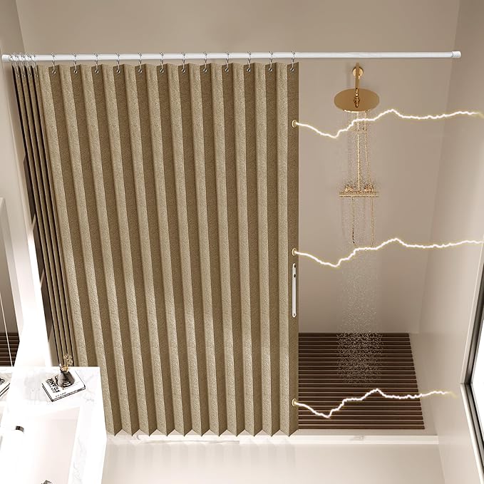 AJAZZ Magnetic Folding Shower Curtains Fabric Polyester Material Waterproof Shower Curtain Suitable for Family Hotel Homestay (Brown,77" W x 72" L) 1 Panel