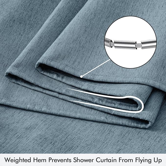 ANRODUO Dusty Blue Extra Long Linen Fabric Shower Curtain Set - W72xL96 | Farmhouse Shower Curtain with 12 Metal Hooks, Waterproof Heavy Duty, Button Hole Design, Machine Washable for Bathroom