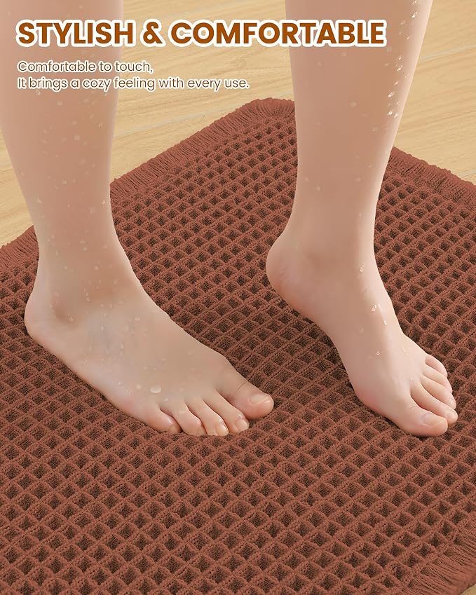 Smiry Waffle Bath Mat 30X18, Extra Soft Absorbent Bathroom Rugs, Orange | Non Slip Machine Washable Quick Dry Bath Rugs for Bathroom Floor, Tub, Shower, Home Decor Accessories