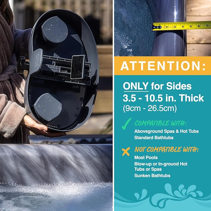 STAR SPLASH Adjustable Hot Tub Table Tray – Heavy-Duty, Nonslip Drink Caddy with Cup Holders - Clamps to Side of Aboveground Bathtub, Spa – Outdoor Patio Accessories and Supplies, 17x10x4 in. | Non-Slip Clamp-On Spa Tray, Rust-Proof Stainless Steel, Ho...