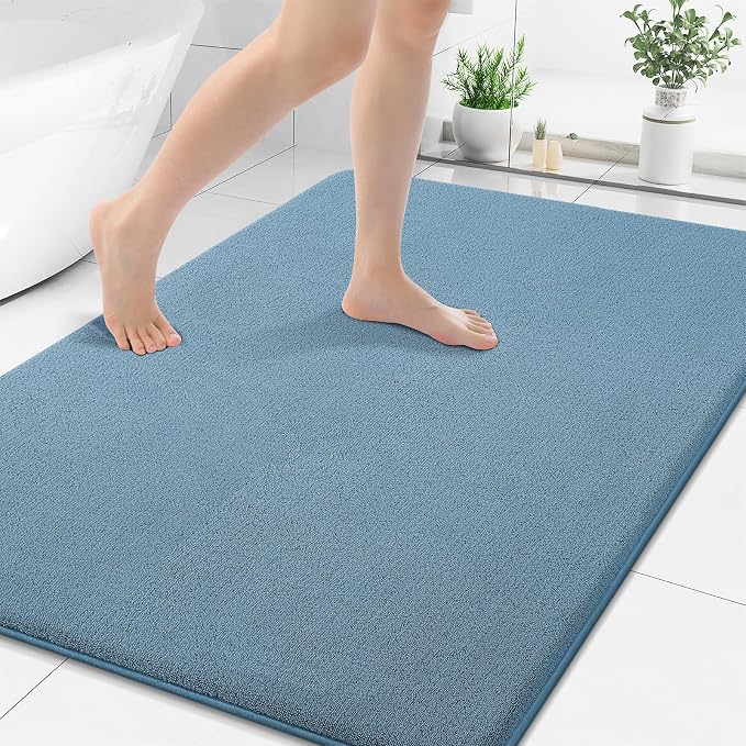 Smiry Memory Foam Bath Mat 44x32, Extra Soft Absorbent Bathroom Rugs | Grayish Blue Quick Dry, Machine Washable Bath Mats for Bathroom, Shower, Tub and Home Decor Accessories