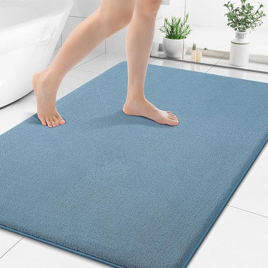 Smiry Memory Foam Bath Mat 44x32, Extra Soft Absorbent Bathroom Rugs | Grayish Blue Quick Dry, Machine Washable Bath Mats for Bathroom, Shower, Tub and Home Decor Accessories