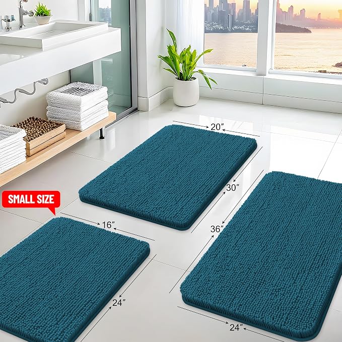 Arotive Bathroom Rugs 36x24, Soft Absorbent Shaggy Chenille Bath Rugs | Peacock Blue, Machine Washable Rubber Backing Bath Mats for Bathroom Floor Tub and Shower Home Decor Accessories