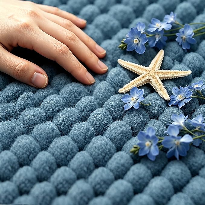SUBRTEX Bathroom Rugs, 20" x 32" Chenille Bath Rug Soft Short Plush Bath Mat Soft Shower Mat Water Absorbent Shower Mat Quick Dry Machine Washable, Stone Blue