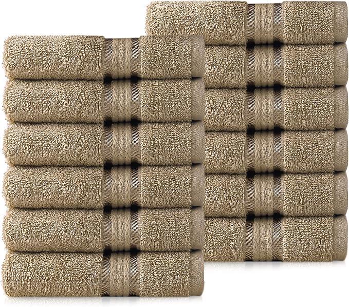 COTTON CRAFT Ultra Soft Washcloths - 12 Pack 100% Ringspun Cotton Facecloth | Large 12x12 inch Linen Wash Cloths - Plush 580 GSM Absorbent Quick Dry Everyday Luxurious Wash Towels for Baby Spa Gym Travel
