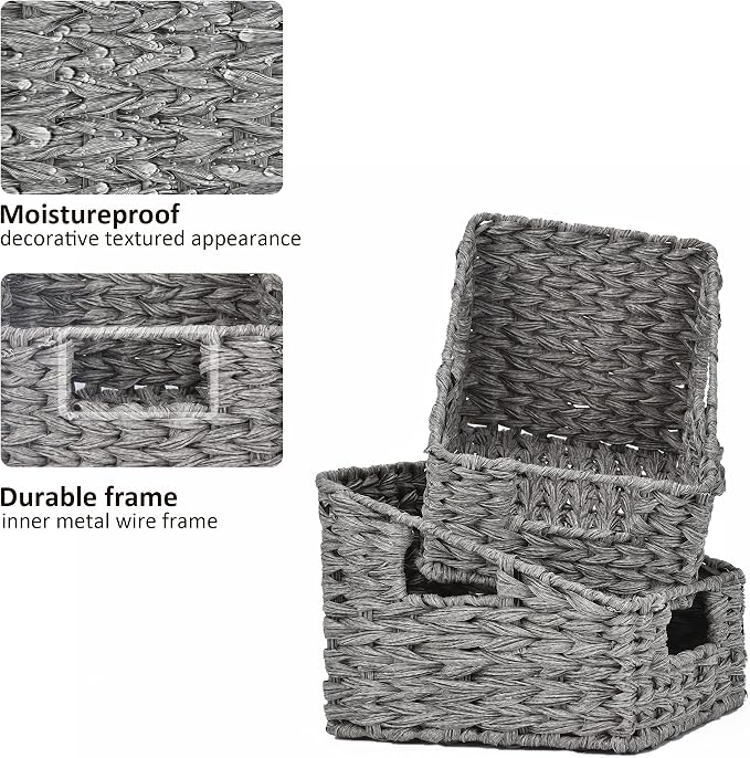 GRANNY SAYS Wicker Basket with Handles, Shelf Baskets for Organizing | Wicker Storage Baskets for Pantry, Open Front Basket for Shelves, Kitchen Storage Baskets, Decorative Basket for Home Decor