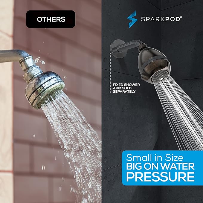 SparkPod High Pressure Shower Head, 3 Inch Fixed Showerhead, Oil-Rubbed Bronze
