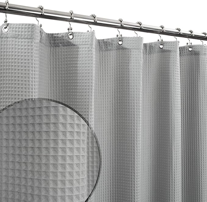 Barossa Design Waffle Weave Long Shower Curtain, Lake Wanaka Gray, 72x78 | Heavy Weight Fabric, Cotton Blend, Hotel Luxury Spa, Machine Washable, 72x78 Long Cloth Curtain for Bathroom