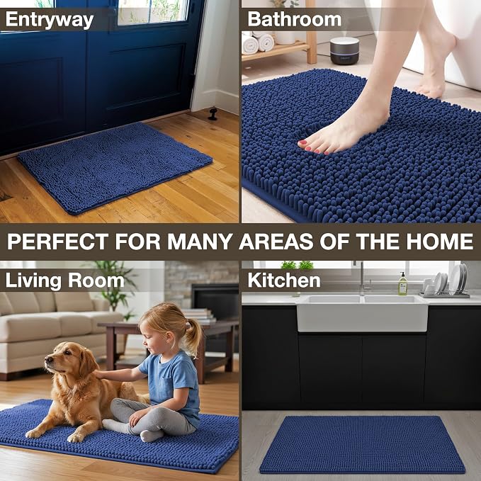 Neater Home Plush Bathroom Rugs 36x24 Thick Chenille Quick Dry Microfiber Absorbent Bath Mat, Soft Bath Rugs, Machine Washable Bathroom Floor Mat for Tub Shower Sink, Home Decor Accessories, Navy