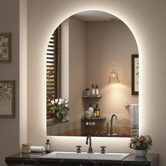 24x32 Inch Backlit Arched LED Bathroom Mirror with Lights | Stepless Dimmable, Anti-Fog, Memory, ETL Listed, Lighted Vanity Mirror for Wall