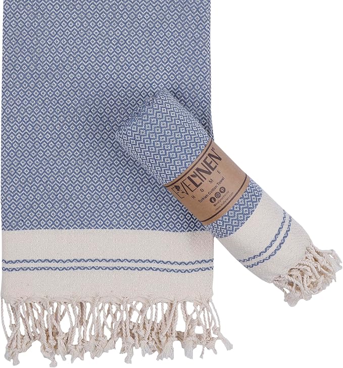 Evelynen Turkish Hand Towels for Bathroom & Kitchen Towels Decorative Set of 2 | Boho Farmhouse Hand Towels with Hanging Loops for Face, Tea, Dish, Kitchen & Bath | (16" x 32" - Queen Blue)
