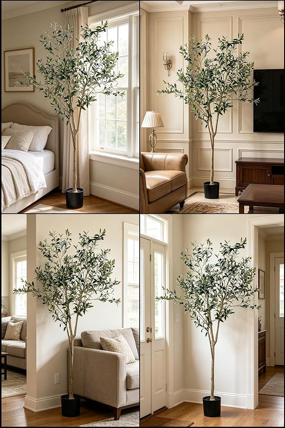 6FT Artificial Olive Tree Indoor for Living Room Decor with Planter | Fake Indoor Plants, Faux Plant Trees in Potted, Bendable Oliver Branch Leaves and Fruits for Modern Home House Office Decor
