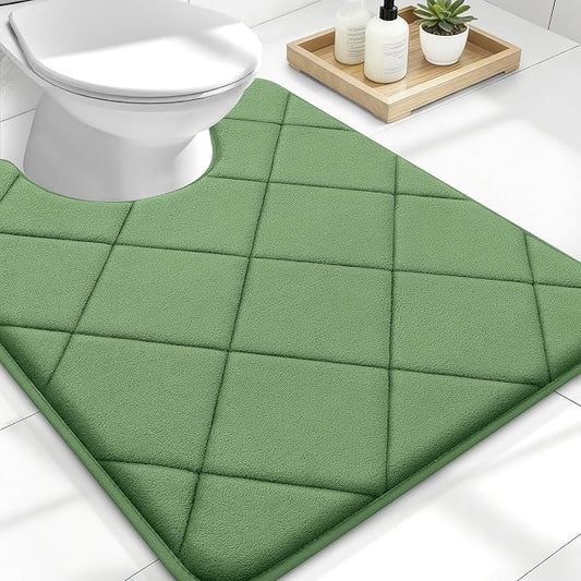 OLANLY Memory Foam Toilet Rugs U-Shaped 24x20, Ultra Soft and Absorbent | Olive Green, Quick Dry Commode Contour Rugs, Machine Washable, Comfortable Bathroom Contour Bath Mats for Toilet Base