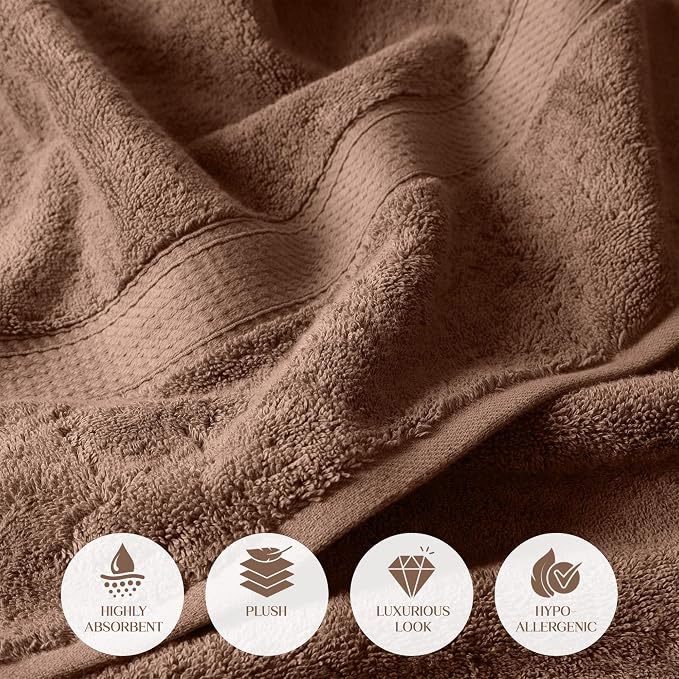 Superior Egyptian Cotton Ultra Plush & Absorbent, 3 Piece Set, Chocolate | Quick Dry, Soft Luxury Towel Set, Bath Essentials, Guest Bath, Spa, 1 Bath, 1 Hand, 1 Face Towels, Madeline Towels