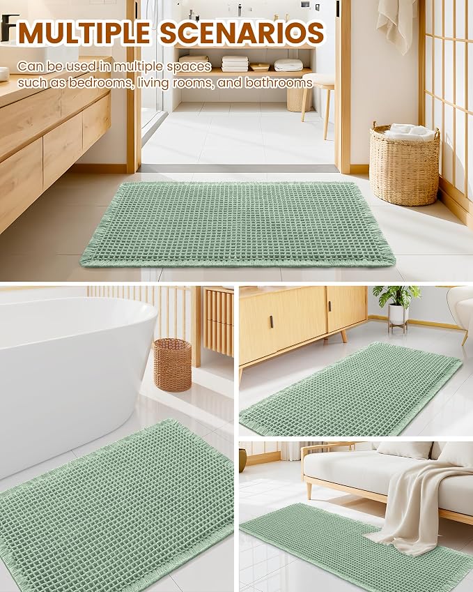 Smiry Waffle Bath Mat 72X24, Extra Soft Absorbent Bathroom Rugs, Sage Green | Non Slip Machine Washable Quick Dry Bath Rugs for Bathroom Floor, Tub, Shower, Home Decor Accessories